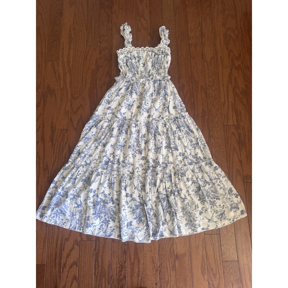Smocked Maxi Sundress with Blue Floral Print